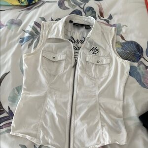 Woman’s Harley Davidson, HD white zipper embroidered sleeveless blouse, Medium M